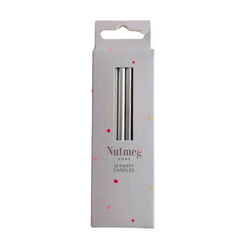 Nutmeg Cake Candles Long Silver 12pcs