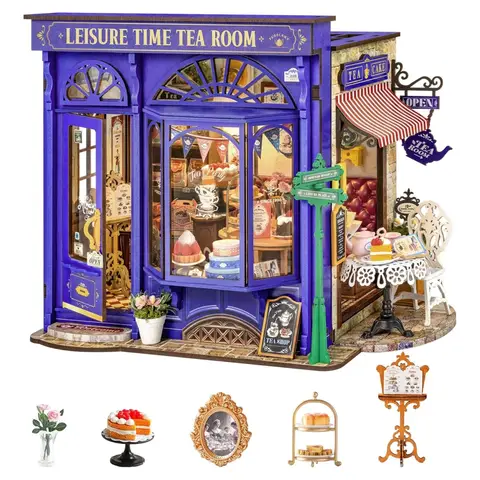 Robotime Rolife Leisure Time Tea DIY Dollhouse Kit 24.9 x 15.5 x 17.8 cm 1PC