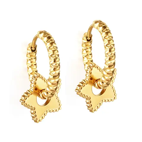 18K Gold Plated Stainless Steel Butterfly Charm Hoop Earrings, Textured Twist Dangle Huggies