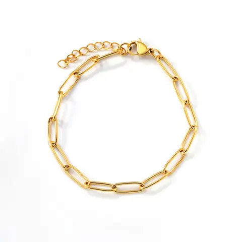 Gold Paperclip Link Chain Bracelet for Women, 18K Gold PVD Plated Stainless Steel, Adjustable Oval Link Casual Jewelry