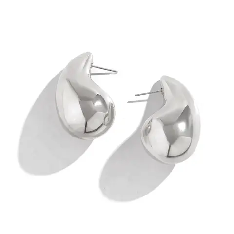 32mm Large Silver Teardrop Stud Earrings for Women – Rhodium Plated Chunky Waterdrop Design, Polished High-Shine Metal Statement Jewelry