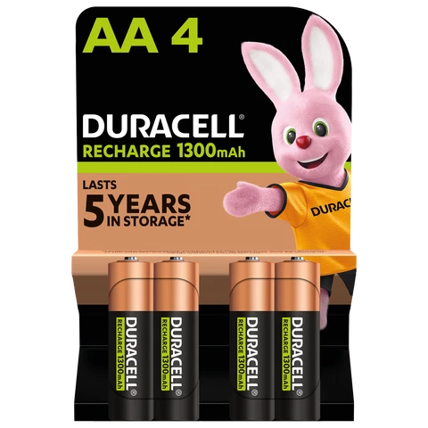 Duracell Rechargeable AA 1300mAh Batteries - 4 Pack