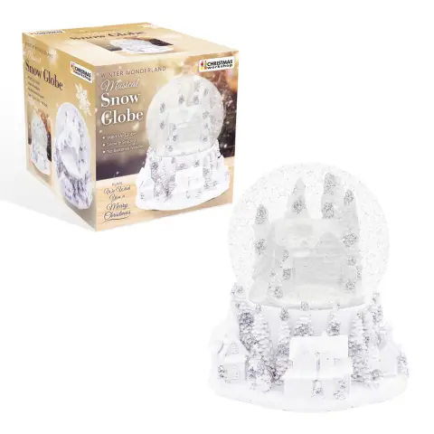 Christmas Workshop Musical Snow Globe Silver and White