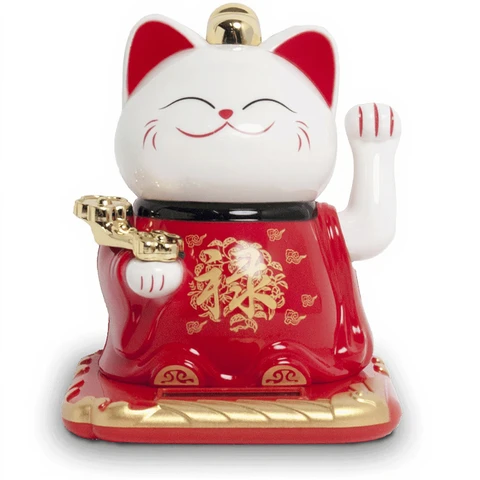 Chat Porte-Bonheur Solaire H10,5 cm, Décoration de Table & Voiture - Richesse