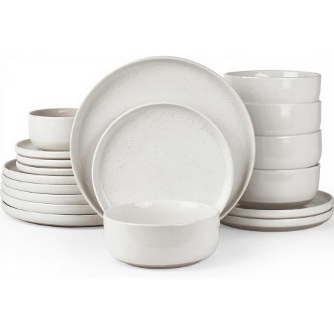 Richmount Galaxy Serie Geschirrset - 18-teiliges Keramikset für 6 Personen - Enthält Essteller/Salatteller/Müslischalen - Spülmaschinen- und Mikrowellengeeignet - Weiß