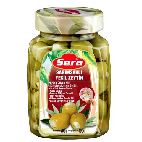 Sera Grüne Oliven mit Knoblauch 720cc Türkisch