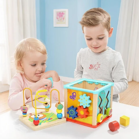 Topbright Wooden Shape Sorter Activity Cube Toys for 1 Year Old Baby - 1st Birthday Gifts