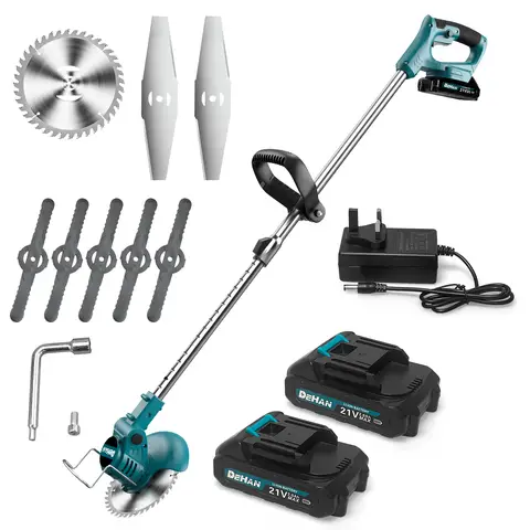 DeHan 21V Cordless Brushless Grass Trimmer with 2×2000mAh Batteries | 18000RPM | 650W Power | 3-in-1 Blades | 90° Adjustable Head | Telescopic Handle with Safety Lock