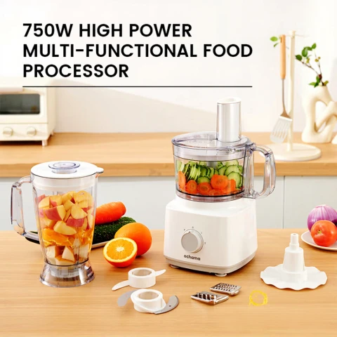 ochama Multi-Functional High Power Food Processor & Blender, for Chopping, Slicing, Grating and Pureeing, 1.8L Bowl, 750W