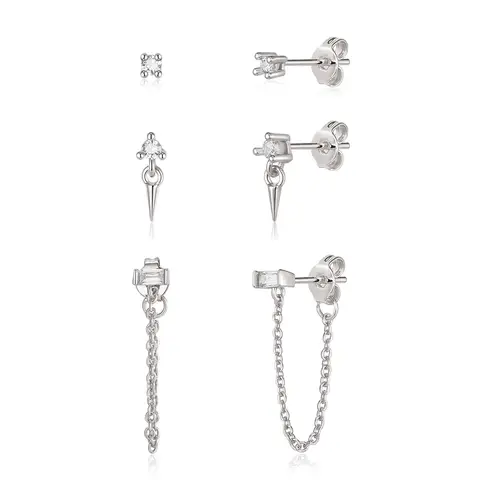 Ever Faith 3-Pair Stud and Chain Earrings Set
