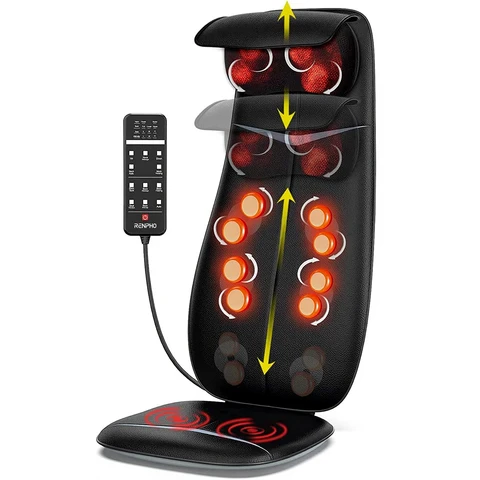 RENPHO Rückenmassagegerät, Shiatsu-Massageauflage mit Wärme- und Vibrationsfunktion, höhenverstellbare und S-förmige Massageauflage, Elektrisches Massagegerät für Nacken und Schulter, Schwarz BM076