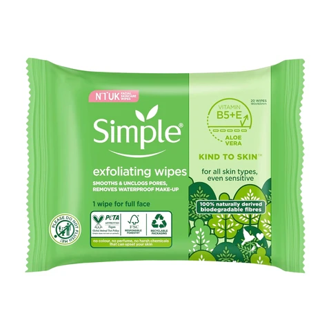 Simple Kind To Skin Biodegradable Exfoliating 20Wipes