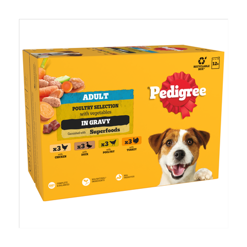 Pedigree Adult Wet Dog Food Poultry Selection in Gravy 12 x 100g Pouch