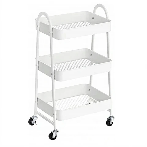 SONGMICS Servierwagen mit 3 Ebenen aus Metall, Küchenwagen, Küchenregal mit Griffen, 2 Bremsen, einfache Montage, für Malerbedarf, Schlafzimmer, Waschküchen, weiß