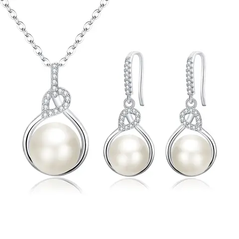 Ever Faith Freshwater Pearl Pendant Necklace with Cubic Zirconia Dangle Earrings