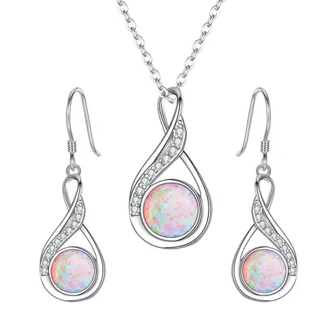 Ever Faith Cubic Zirconia Simulated Opal Necklace Earrings Set