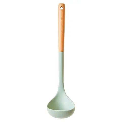 Nova Sage Green Silicone Head Ladle With Round Wood Handle