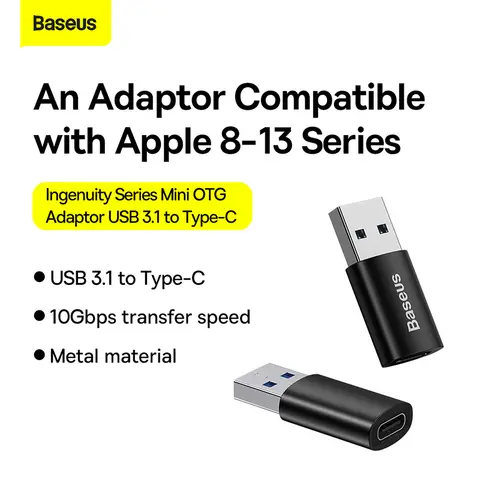 Baseus Ingenuity Series Mini OTG USB 3.1 to USB-C Adaptor - Black