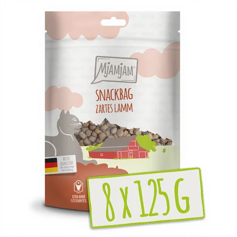 MjAMjAM Sachet de friandises pour chat à l'agneau - 8 x 125 g