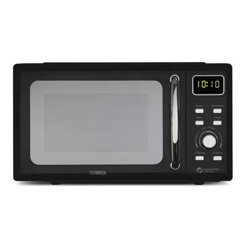 Tower T24041BLK Digital Microwave with Sleek Mirror Door, 800W, 20L, Black & Chrome