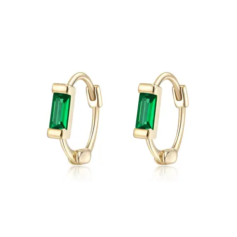 Ever Faith Small Dainty Birthstone Hoop Earrings with Gorgeous Emerald Cut Crystal Huggie Dangle