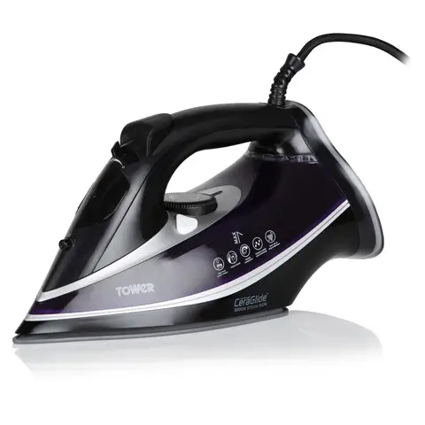Tower CeraGlide Ultra Speed Steam Iron with Ceramic Soleplate 3100W Black and Purple T22013PR