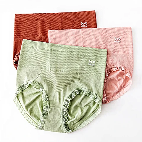 3er-Pack Damen-Unterhosen mit hoher Taille und Spitzenkanten in verschiedenen Farben, Einheitsgröße