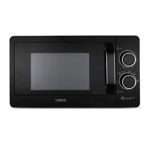 Tower T24042BLK Manual Microwave with Sleek Mirror Door, 800W, 20L, Black & Chrome