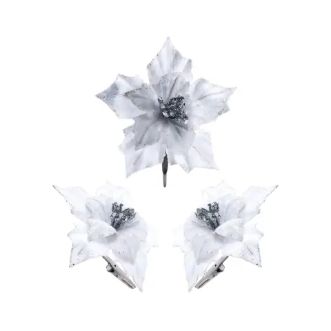 WeRChristmas Artificial White Poinsettia Flower with Clip, 3 Pack, 12 cm