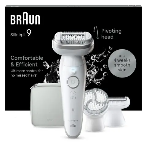 Braun Silk-épil 9 9-061, Wet & Dry Use Epilator For Easy Hair Removal, Lasting Smooth Skin, White/Silver