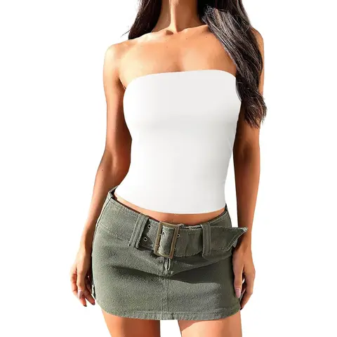 Women's Summer Tube Tops Strapless No Pad Clubwear Y2K Going Out Stretchy Basic Casual Cami Tops (white, L)