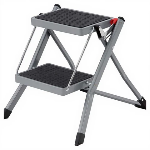 SONGMICS Opvouwbare 2-trapsladder, 20 cm, antislip rubber met handvat, GSL002GY01