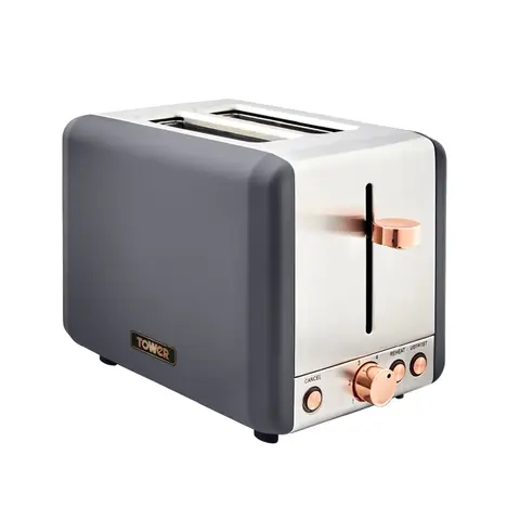 Tower Cavaletto 2-Slice Toaster, Retro, 850W, Cord Storage, Grey and Rose Gold - T20036RGG