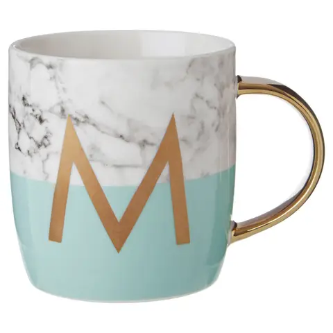 Frosted Deco Marble EFFECT and Pastel Green Monogram Mug， M