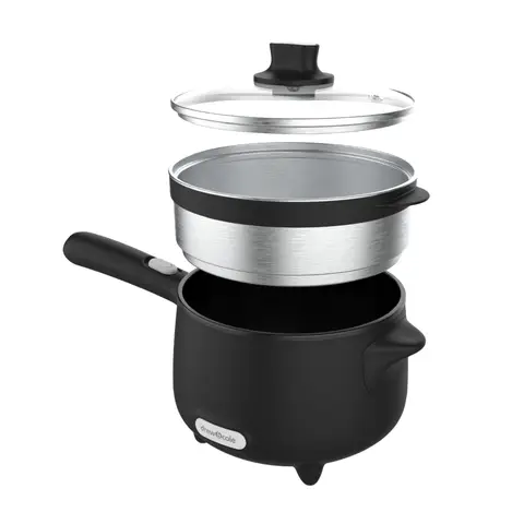 Drew&Cole Cleverpot Cooking Pot - Black, 1.2L, 600W, Compact, Portable, Serves Up to 3 People, With Glass Lid & Steam Basket