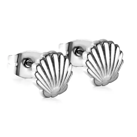 Stainless Steel Scallop Shell Stud Earrings – Hypoallergenic Silver Tone Ocean Jewelry, 12mm x 14mm Beach Themed Studs