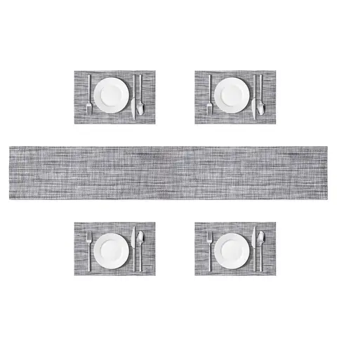Placemats & Runner Set Easy Clean Rectangle Black/Grey 5pcs