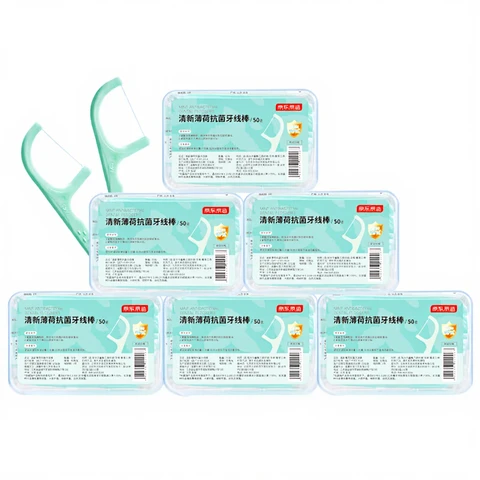 J.ZAO Antibacteriële Fresh Mint Dental Floss Sticks - 50 Sticks x 6 Dozen - Zachte Dental Mint Tandzijde (50*6 Dozen) Floss Sticks voor het gemakkelijk reinigen van tandkloven - Draagbaar