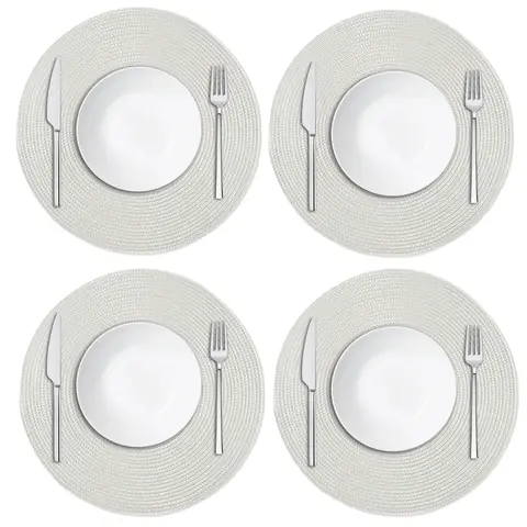 Placemats Woven Round Ivory 4pcs