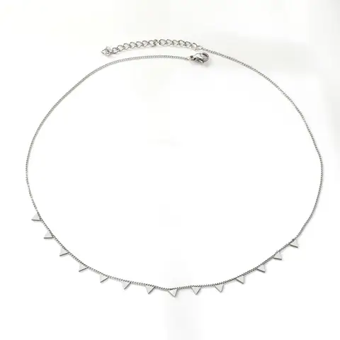 Silver Tone Stainless Steel Triangle Charm Necklace, 40+5cm Dainty Geometric Station Choker
