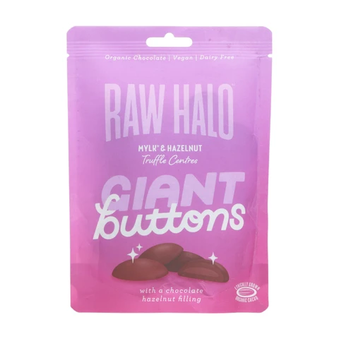 Raw Halo Hazelnut Mylk Choc Buttons 100g