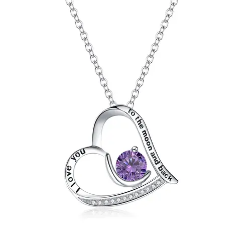 Ever Faith Love Heart I You to the Moon and Back Engraved Cubic Zirconia Gemstone Pendant Necklace