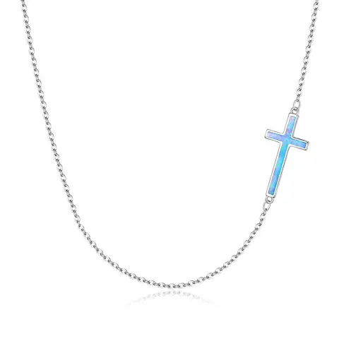 Ever Faith Blue Simple Tiny Dainty Sideways Cross Choker Necklace
