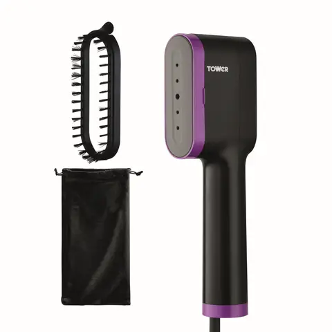 Tower Ceraglide Handheld Garment Steamer with Ceramic Soleplate, 1400W - Black and Lilac, T22038LIL