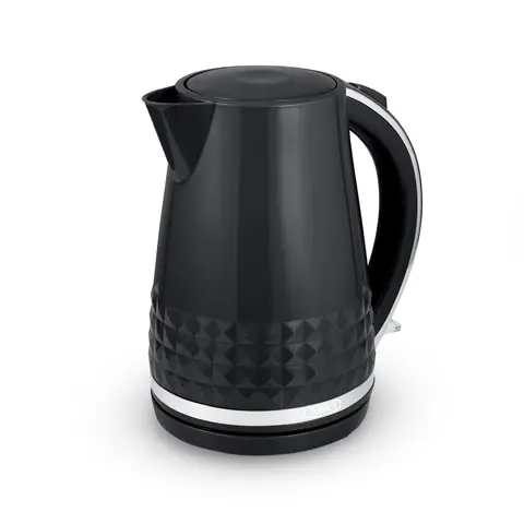 Tower Solitaire Kettle, 1.5L, Cord Storage, 3KW, 3D Diamond Textured, Black & Chrome Accents - T10075BLK
