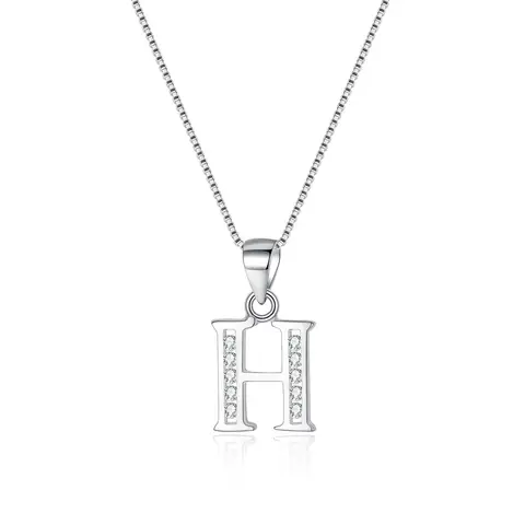 Ever Faith Cubic Zirconia Initial Pendant Necklace - Letter H