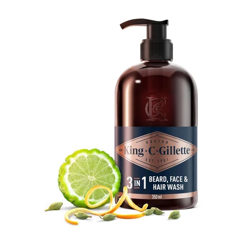 King C. Gillette 3-in-1 Beard, Face & Hair Wash, Signature Scent, 350 ml