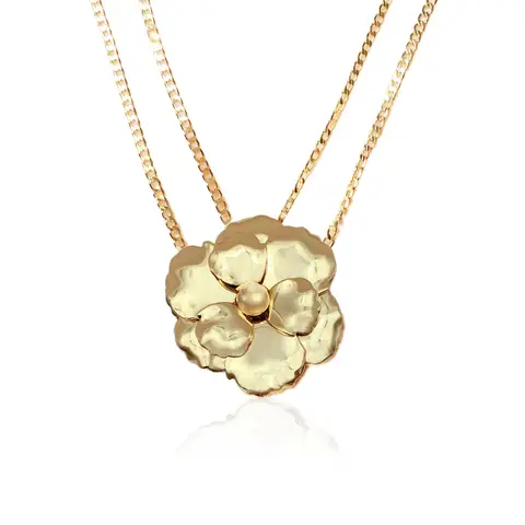 18K Gold Plated Large Floral Pendant Necklace, 26 Inch Long Chain Statement Jewelry