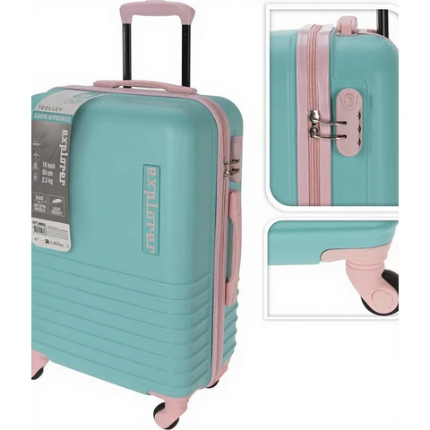 ProWorld Explorer Valise trolley 18 pouces 30 L 2,3 kg - roues 360° - Bleu & Rose