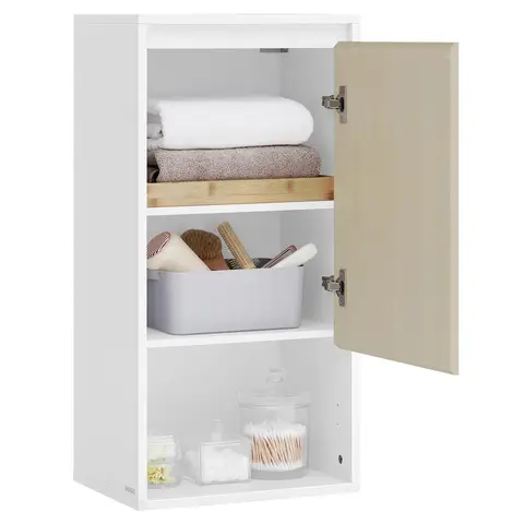 VASAGLE Storage Cabinet 1 Door Light Oak Effect/White Short